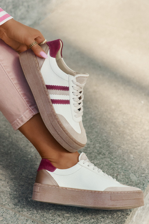 Haut Sneakers Stilvollllschuhe Feminin mit einer Plattform Zazoo N1234 Beige-Burgund Haut Sneakers Stilvollllschuhe Feminin mit einer Plattform Zazoo N1234 Beige-Burgund