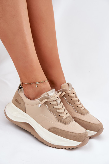 Wildleder-Sneaker für Frauen mit Plateau Big Star RR274A345 HI-POLY SYSTEM sandfarben