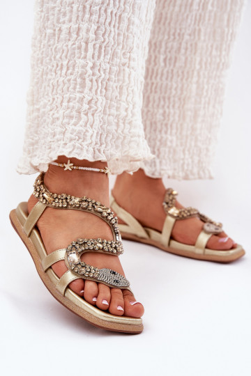 Damen-Sandalen mit Dekoration und Schlangenleder-Imitation aus Eko-Leder Artiker 56C1362 goldfarben 2