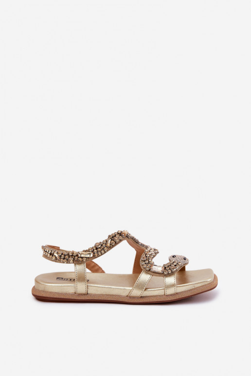 Damensandalen Mit Dekoration mit Schlangenhautimitat Eko Haut Artiker 56C1362 goldene Farbe Damensandalen Mit Dekoration mit Schlangenhautimitat Eko Haut Artiker 56C1362 goldene Farbe