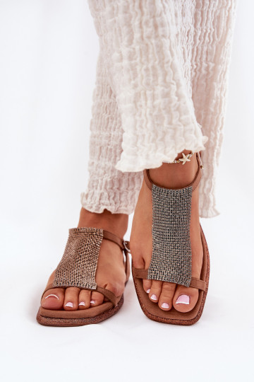 gleichschenklig Eleganter Stil Damensandalen mit leuchtenden Augen Artiker 56C1365 braune Farbe 2