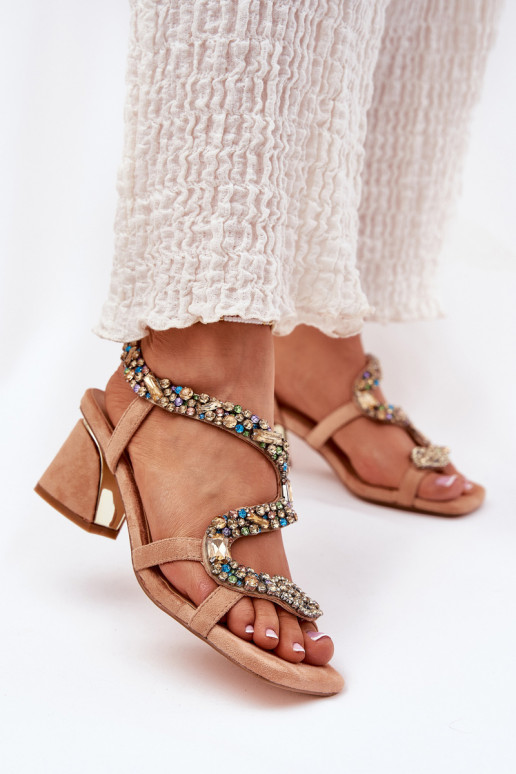 Damen-Sandalen mit hohen Absätzen mit leuchtenden Augen Artiker 56C1377 Beige