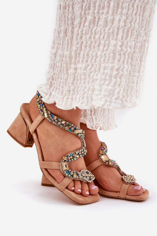 Damen-Sandalen mit hohen Absätzen mit leuchtenden Augen Artiker 56C1377 Beige