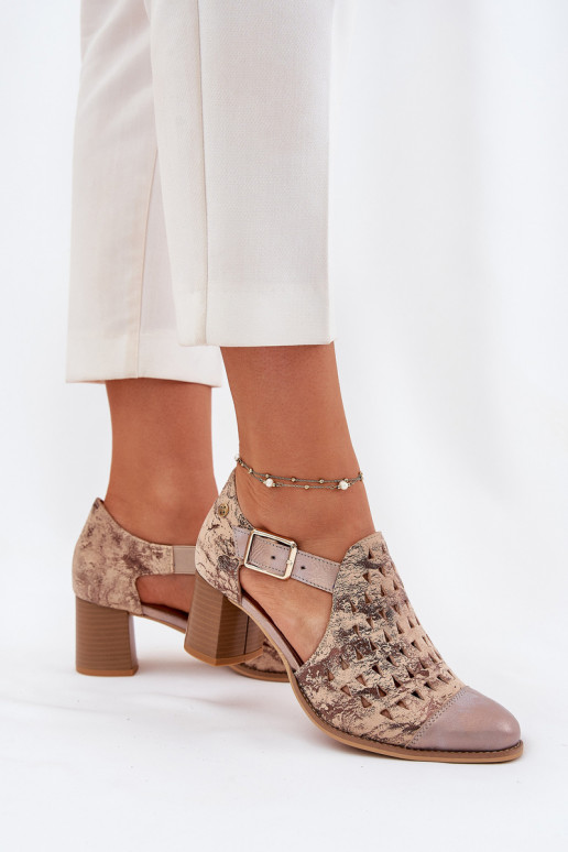 Feminin Haut Durchbrochene Stiefel Es mussciejka 04962-43 Beige-goldene Farbe