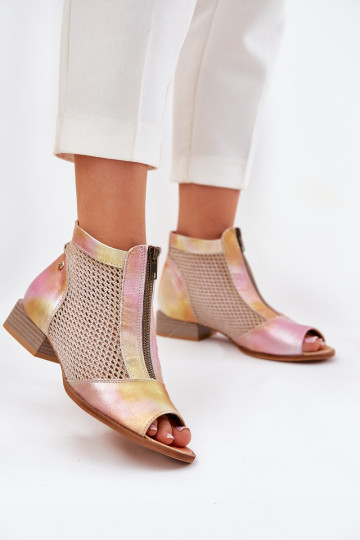 Haut Damenstiefel mit breiten AbsätzenOdkrytymi Palcami Es mussciejka 06413-15 Rosa-orange Farbe