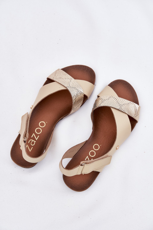 Damensandalen mit Klebeverschlüssen Zazoo 40141 Beige-goldene Farbe Damensandalen mit Klebeverschlüssen Zazoo 40141 Beige-goldene Farbe