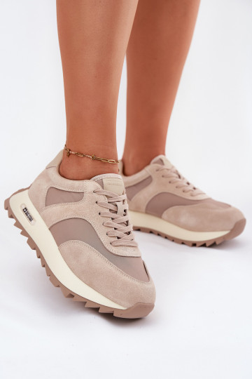 Ziegenleder-Sneaker mit Plattform Damen Big Star RR274897 HI-POLY SYSTEM sandfarben