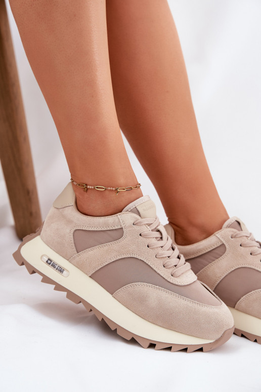 aus INildleder Sneakers Stilvollllschuhe mit einer Plattform Feminin Big Star RR274897 HI-POLY SYSTEM Beige