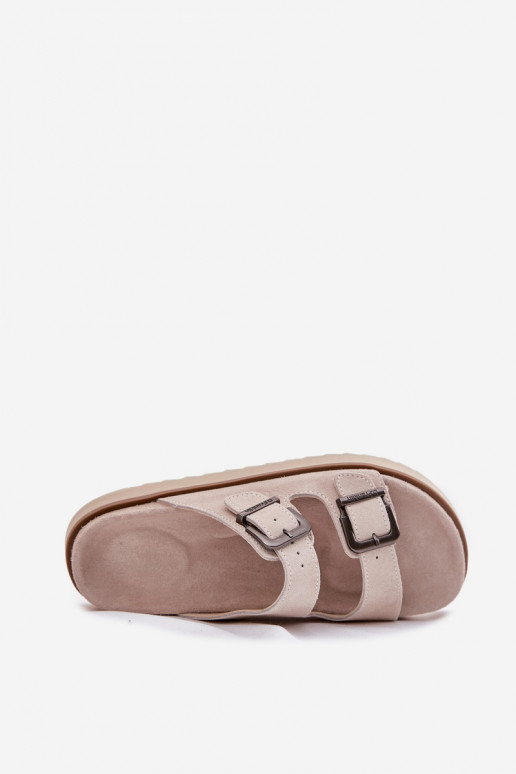 INildleder-Hausschuhe für Damen mit Schnallen D.Franklin DFSH405001 Beige INildleder-Hausschuhe für Damen mit Schnallen D.Franklin DFSH405001 Beige