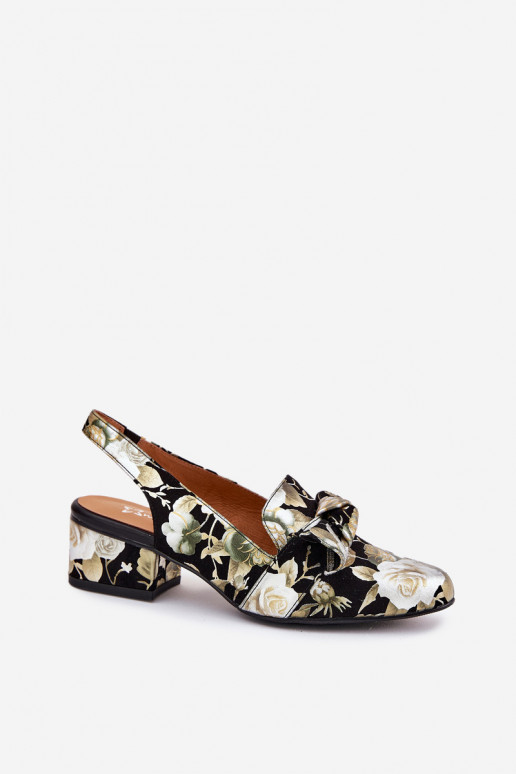 Haut Schuhe mit Blumen mit Bändern N6539-44 schZuarze Farbe Haut Schuhe mit Blumen mit Bändern N6539-44 schZuarze Farbe