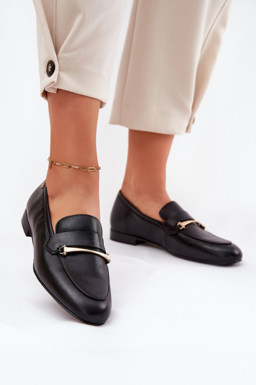 Haut Schuhe Mokassins für Damen Es mussciejka K6809-01 schZuarze Farbe