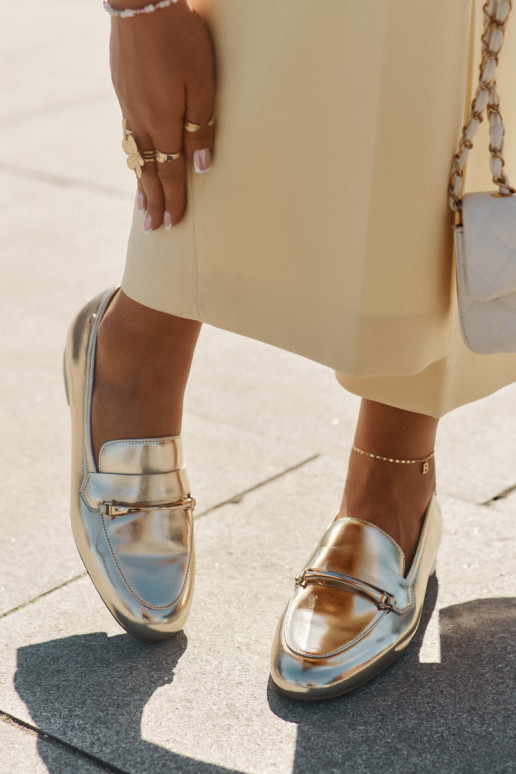 Haut Schuhe Mokassins für Damen Es mussciejka K6809-25 goldene Farbe