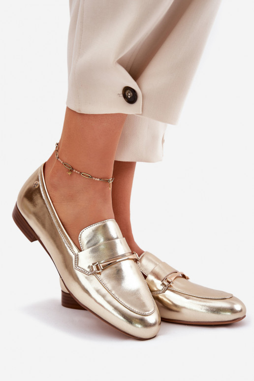 Haut Schuhe Mokassins für Damen Es mussciejka K6809-25 goldene Farbe