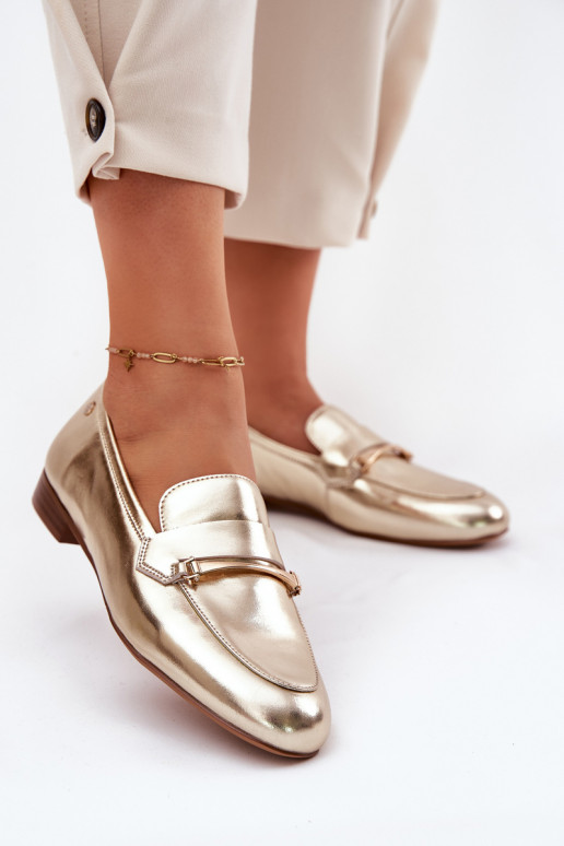 Haut Schuhe Mokassins für Damen Es mussciejka K6809-25 goldene Farbe