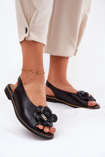 Leder flache Sandalen mit Ornamenten CheBello 4642 in schwarz 2