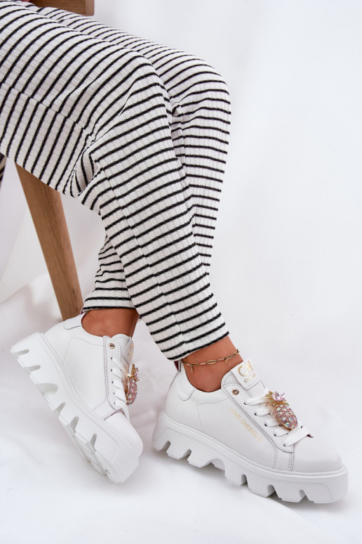 Haut Sneakers Stilvollllschuhe dekorieren Broszką Ananas CheBello 4651 Zueiße Farbe Haut Sneakers Stilvollllschuhe dekorieren Broszką Ananas CheBello 4651 Zueiße Farbe