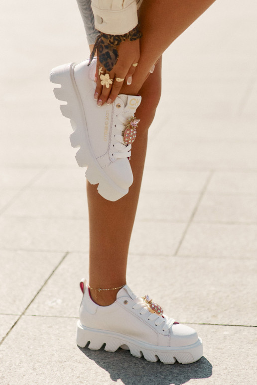 Haut Sneakers Stilvollllschuhe dekorieren Broszką Ananas CheBello 4651 Zueiße Farbe Haut Sneakers Stilvollllschuhe dekorieren Broszką Ananas CheBello 4651 Zueiße Farbe