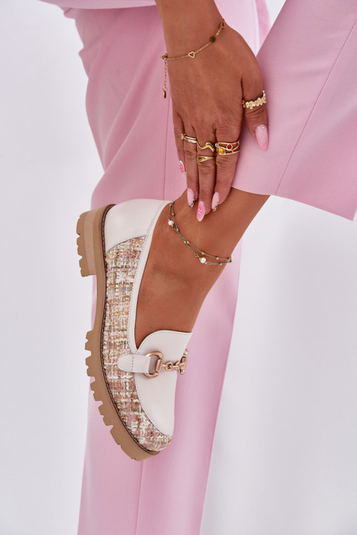 Haut Mokassins für Damen Ze goldene Farbem Detalem Laura Messi 2938 elfenbeinfarbe Haut Mokassins für Damen Ze goldene Farbem Detalem Laura Messi 2938 elfenbeinfarbe