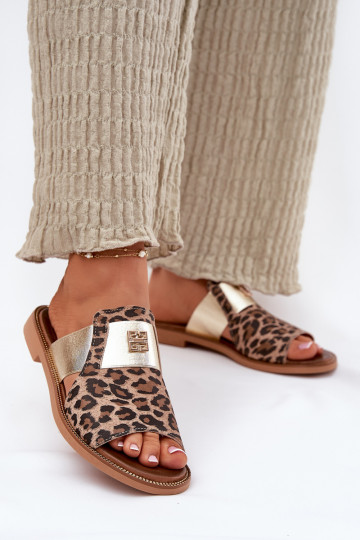 Eleganter Stil Hausschuhe Aus Ermöglichtturleder mit breiten Absätzen Zazoo 40423 mit Leopardenfellmuster 2
