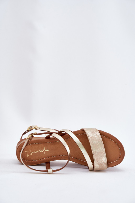 Damensandalen Feminin mit breiten Absätzen Es mussciejka 06966-25 goldene Farbe Damensandalen Feminin mit breiten Absätzen Es mussciejka 06966-25 goldene Farbe