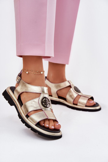 Damen Sandalen mit Lackeffekt und dekorativen Details Artiker 56C0689 golden