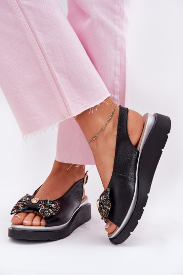 Damensandalen Feminin Auf einem Keil mit Bändern Zazoo 1882 schZuarze Farbe