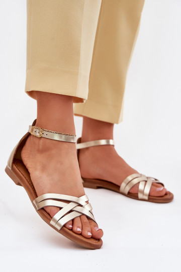 Damensandalen Feminin mit breiten Absätzen Es mussciejka 07029-25 goldene Farbe 2