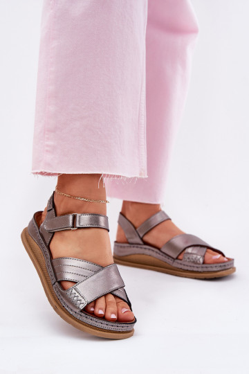 Damensandalen Feminin mit einer Plattform Es mussciejka L7064-35 graue Farbe