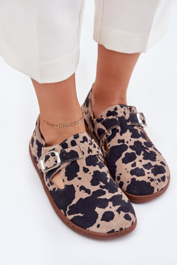 Braun-sandfarbene Wildlederschuhe für Frauen Barefoot mit Schnallen Łaty Zazoo N1261