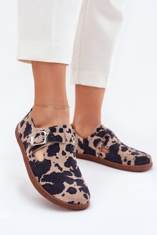 aus INildleder Schuhe Barefoot Feminin mit Schnallen Łaty Zazoo N1261 braun-Beige