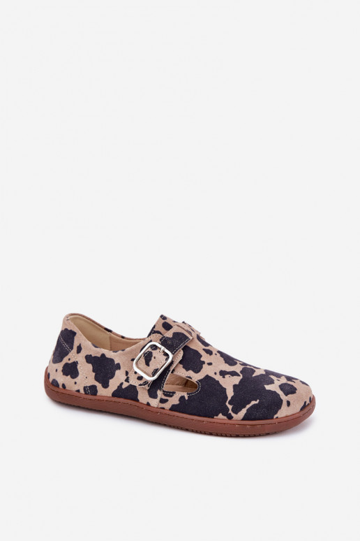 aus INildleder Schuhe Barefoot Feminin mit Schnallen Łaty Zazoo N1261 braun-Beige