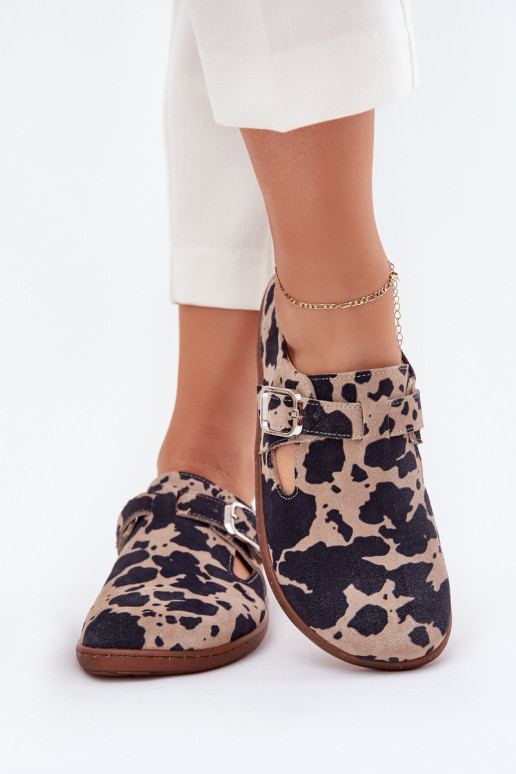 aus INildleder Schuhe Barefoot Feminin mit Schnallen Łaty Zazoo N1261 braun-Beige