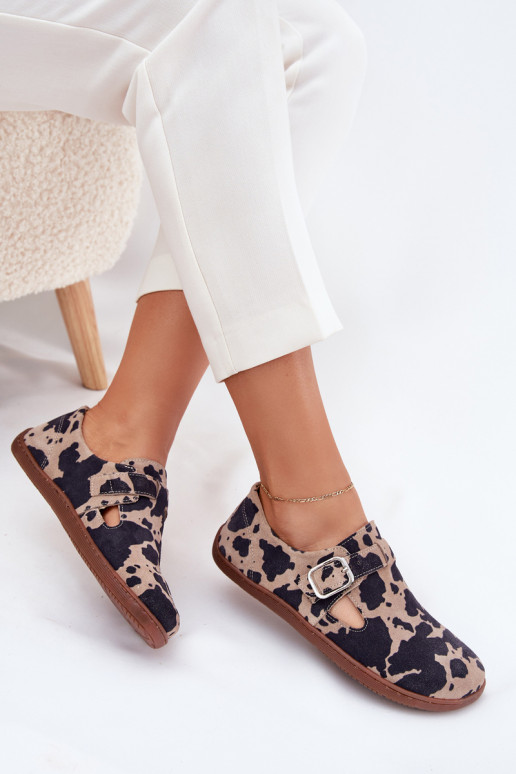 aus INildleder Schuhe Barefoot Feminin mit Schnallen Łaty Zazoo N1261 braun-Beige