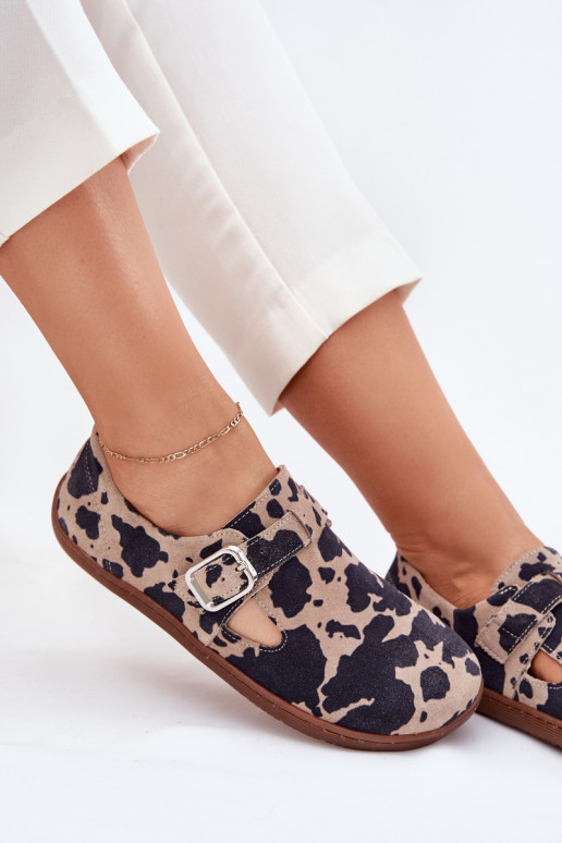 aus INildleder Schuhe Barefoot Feminin mit Schnallen Łaty Zazoo N1261 braun-Beige