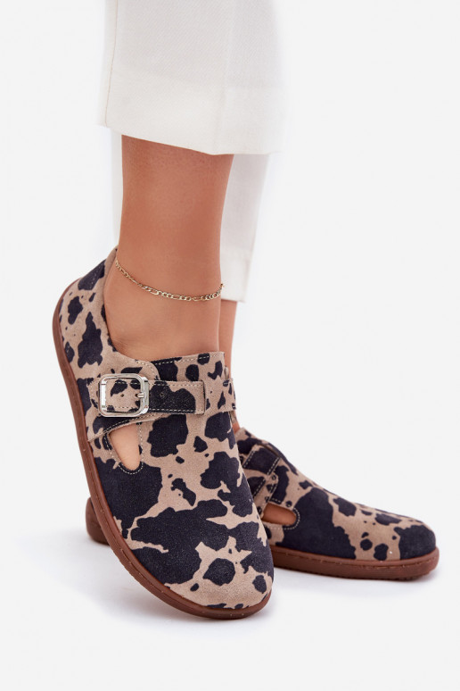 aus INildleder Schuhe Barefoot Feminin mit Schnallen Łaty Zazoo N1261 braun-Beige