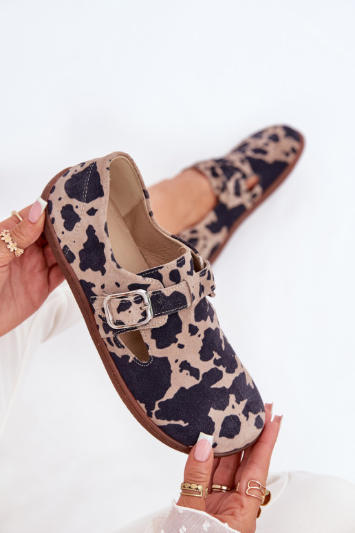 aus INildleder Schuhe Barefoot Feminin mit Schnallen Łaty Zazoo N1261 braun-Beige