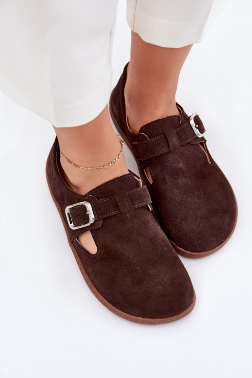 aus INildleder Schuhe Barefoot Feminin mit Schnallen Łaty Zazoo N1261 CzekoladoZue