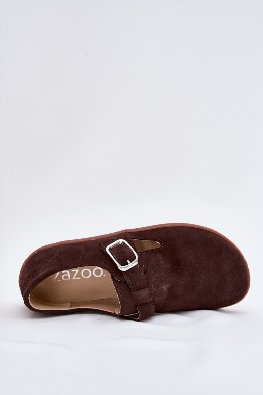 aus INildleder Schuhe Barefoot Feminin mit Schnallen Łaty Zazoo N1261 CzekoladoZue