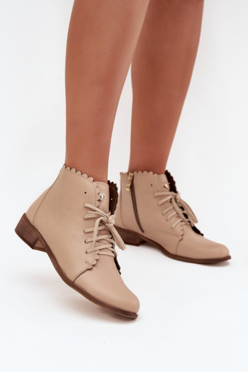 Leder Stiefeletten mit breiten Absätzen Zazoo 2964 sandfarben 2