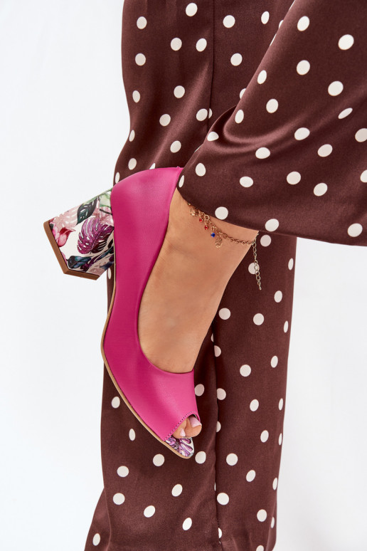 Haut Schuhe mit verzierten Absätzen LeZuski Shoes 2608/K pinke Farbe