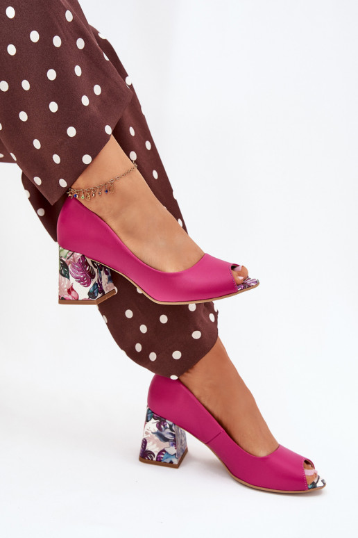 Haut Schuhe mit verzierten Absätzen LeZuski Shoes 2608/K pinke Farbe