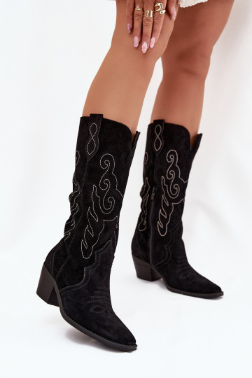 aus INildleder Stiefel CoZuboy-Stil Feminin mit Absätzen schZuarze Farbe Karira