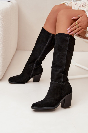aus INildleder Stiefel mit Absätzen Sperren schZuarze Farbe Lissara