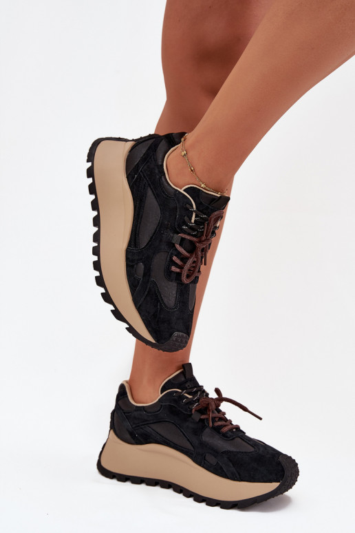 Haut Sneakers Stilvollllschuhe mit einer Plattform Feminin Big Star SS274628 HI-POLY SYSTEM schZuarze Farbe