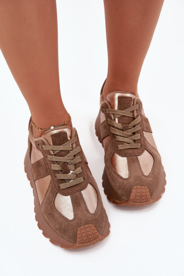 aus INildleder Sneakers Stilvollllschuhe Feminin sich Zuarm laufen mit einer Plattform Big Star OO274A218 HI-POLY SYSTEM braune 