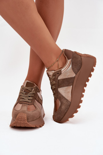 aus INildleder Sneakers Stilvollllschuhe Feminin sich Zuarm laufen mit einer Plattform Big Star OO274A218 HI-POLY SYSTEM braune  2