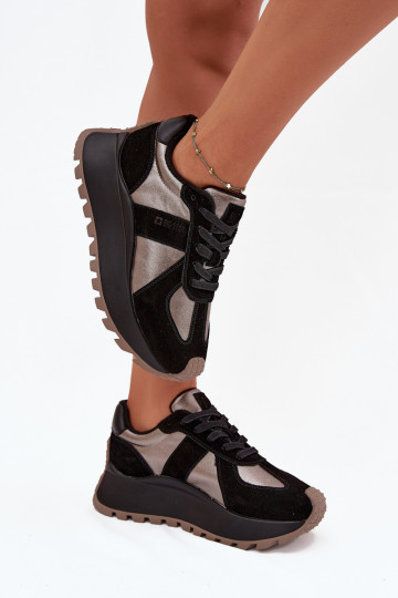 Damen warme Wildleder Sneakers mit Plateau Big Star OO274A217 HI-POLY SYSTEM, schwarz