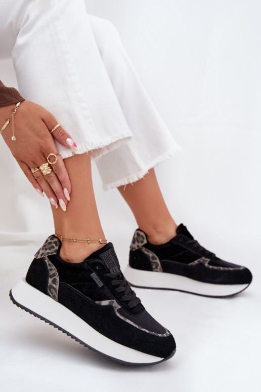 aus INildleder Sneakers Stilvollllschuhe Feminin Big Star OO274A312 HI-POLY SYSTEM schZuarze Farbe mit Leopardenfellmuster