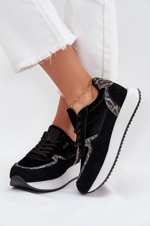aus INildleder Sneakers Stilvollllschuhe Feminin Big Star OO274A312 HI-POLY SYSTEM schZuarze Farbe mit Leopardenfellmuster