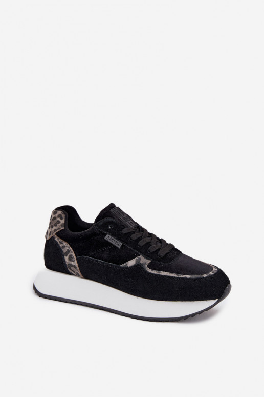 aus INildleder Sneakers Stilvollllschuhe Feminin Big Star OO274A312 HI-POLY SYSTEM schZuarze Farbe mit Leopardenfellmuster